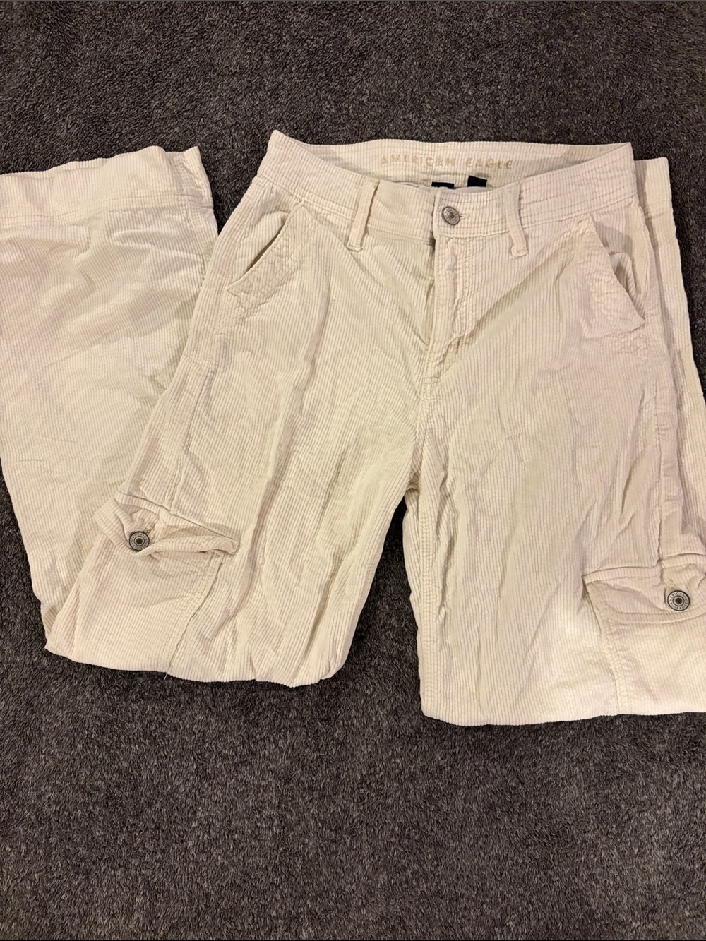 American Eagle Cream Ribbed Cargo Pants